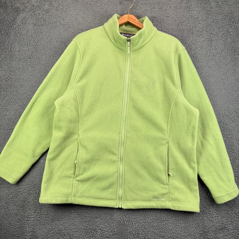 Eddie Bauer Mens 2XL Fleece Jacket Full Zip Mock‎ Neck Lime Green 9993